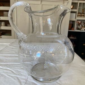 Victorian Elegant Clear Glass Pitcher with Intricate Design